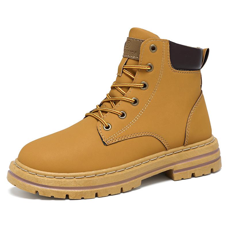 Pánské zimní boty Martin 2024 s vysokým svrškem v britském retro stylu, žluté boty zvyšující výšku s tlustou podrážkou, pracovní boty