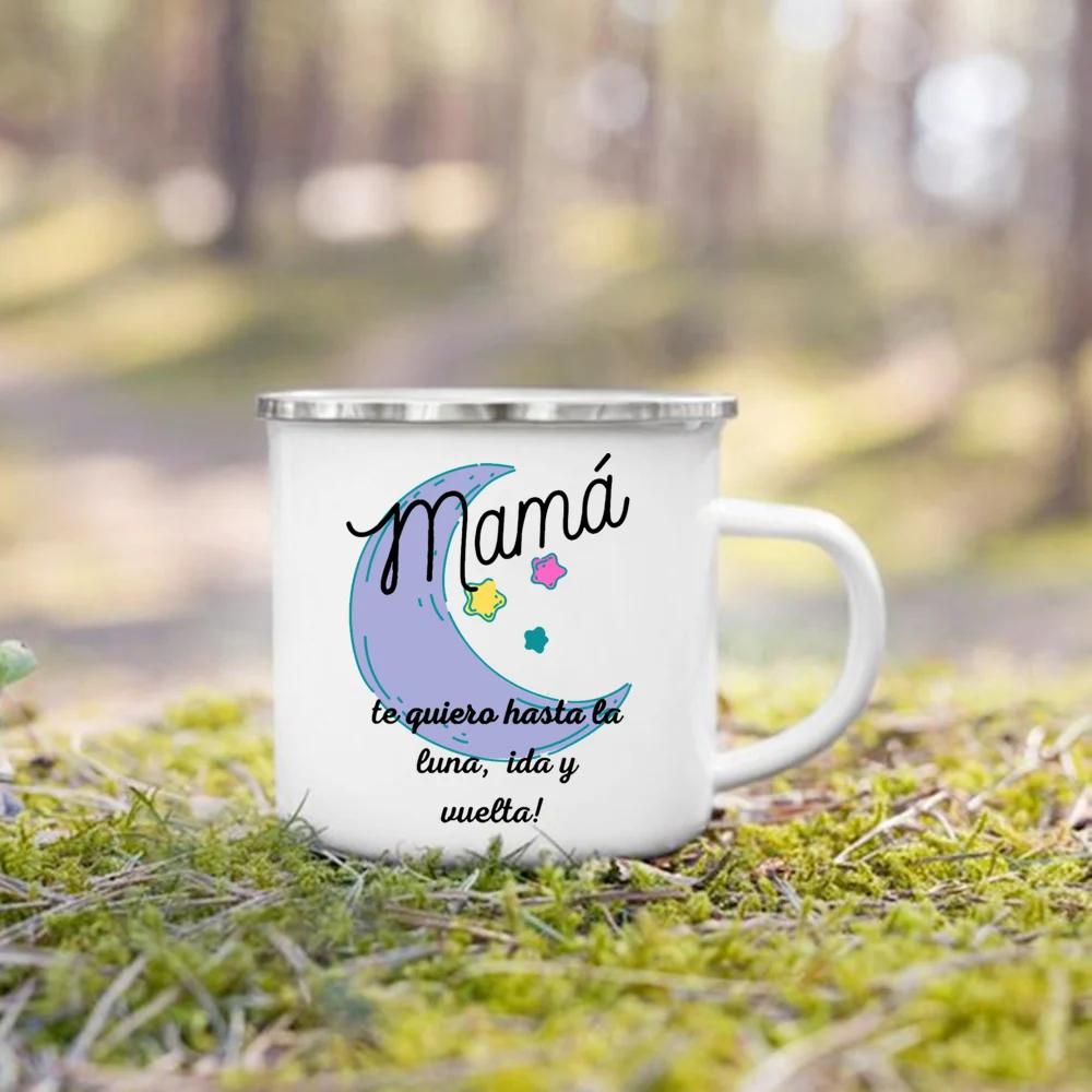 Best Mom & Dad In The Word Spanish Printed Mug Creative Coffee Cups Camping Enamel Cup Festive Birthday Gifts for Mother Father