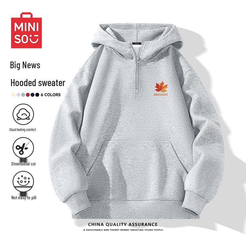 MINISO Unisex American Style Half-Zip Hooded Pullover Sweatshirt Z