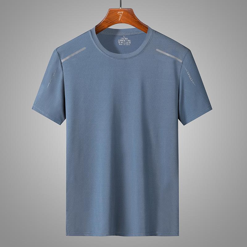 T-Shirt aus Eisseide, schnelltrocknend, kurzärmlig, atmungsaktives Mesh, Sommer-Rundhalsausschnitt, lockeres, schnelltrocknendes Hemd, kurzärmliges T-Shirt für Herren