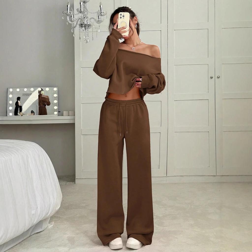 New Autumn and Winter Casual Loose Round-neck Long-sleeved Sweatshirt and Long Pants Set for Women