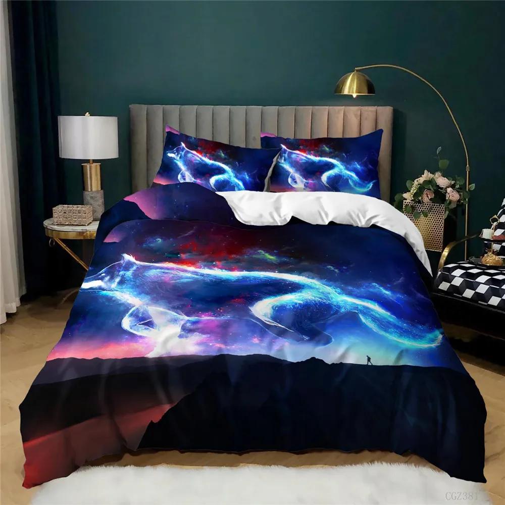 

Galaxy Starry Wolf King Size Bedding Set 100% Bamboo Fiber Soft Comfortable Duvet Cover Set Free Shipping 3D Print Deer Unicorn EU single(135x200cm)