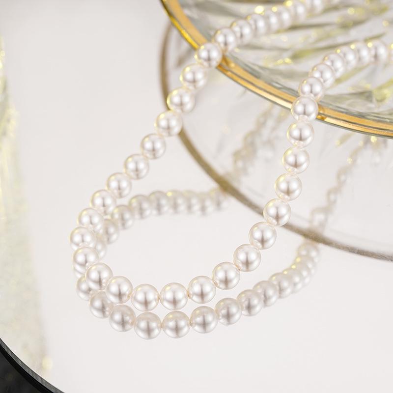 

Elegant European & American 925 Silver Pearl Clavicle Necklace with Ingot Buckle - Perfect for Weddings & Photo Shoots