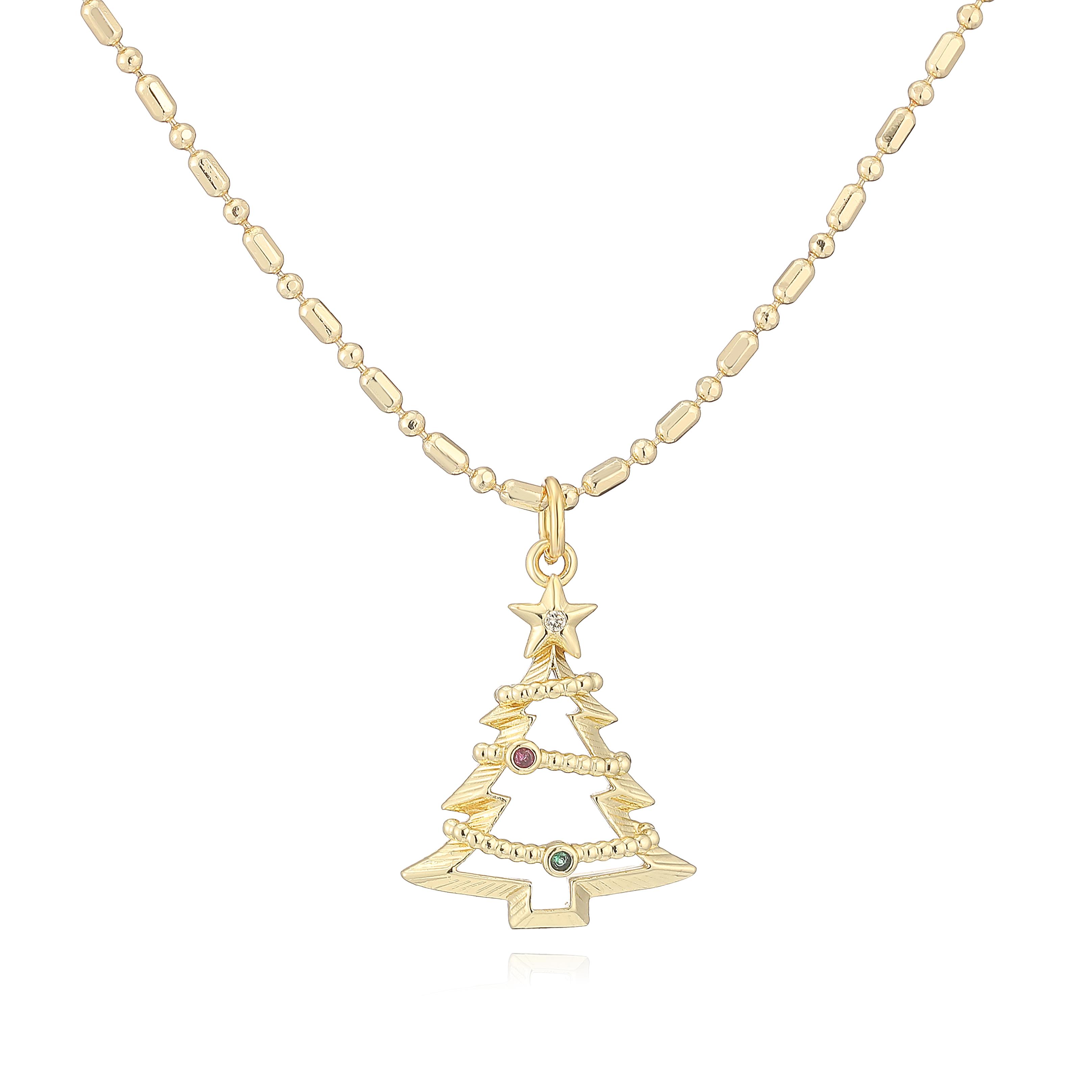 

HECHENG,Adorable, Sweet, and Delicate Christmas Tree Bell Charm Zircon Pendant Necklace The Perfect New Year Gift Choice Other