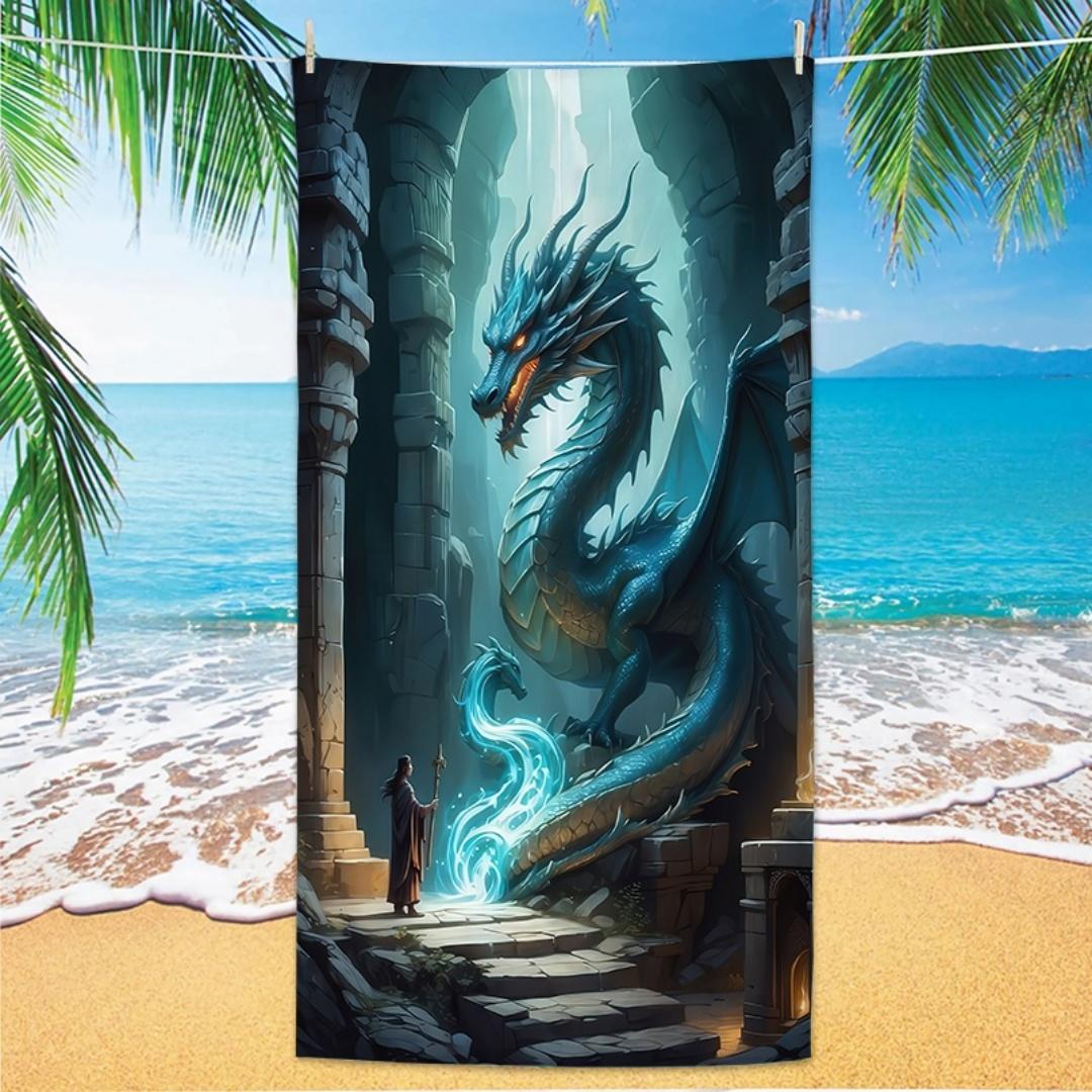 

Dragon Pattern Beach Towel, Digital Printing Thin Quick-Dry Anti-Sand Microfiber Lightweight for Swim, Yoga, Travel, Gym, Gift W40*H60(CM)