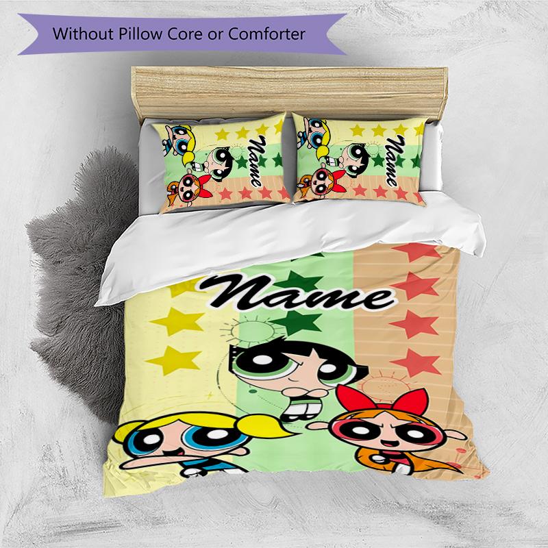 3pcs The Powerpuff Girls9 Cover Set - Personalized Name, HD Printed Bedding with 1 Cover and 2 Pillowcases - Perfect for Home Decor, Easy Care