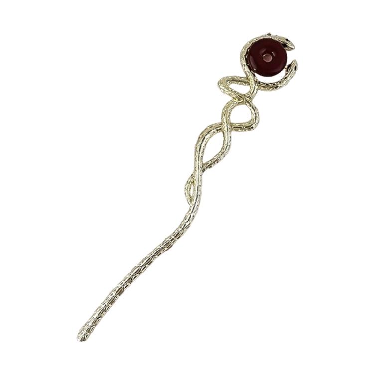 Exquisite Alloy Hair Stick Snake Hairpiece with Sparkling Snake for Evening Dinner Wear Photo Props
