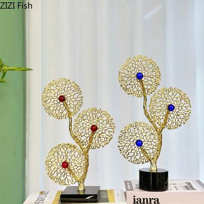 Golden Coral Tree Ornaments Abstract Handicrafts Desk Decoration Creative Modern Coral Artwork Sculpture Room Aesthetics Decor