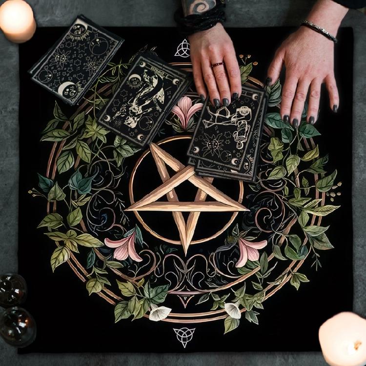 Star Plant Pattern Astrology Tablecloth Altars Cloth Square Divinations Card Table Cloth Witchcrafts Deck Cloth