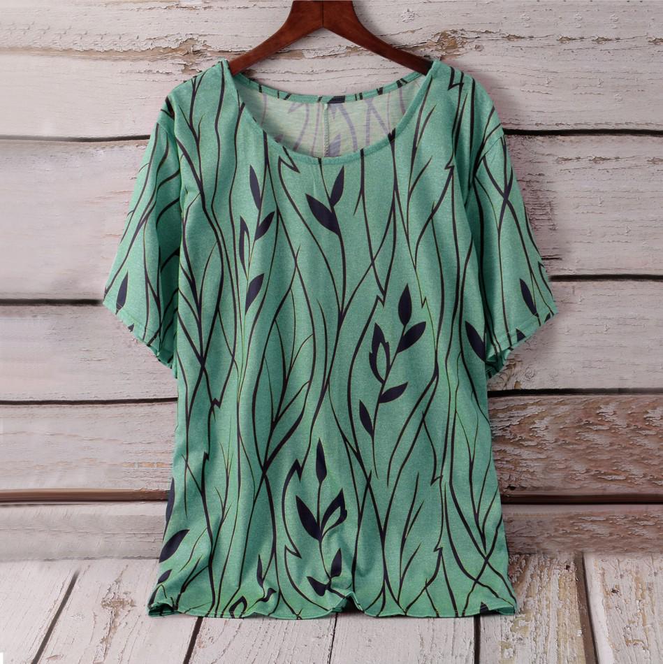 European and American Summer Women's Leaf Pattern Five-Sleeve T-shirt