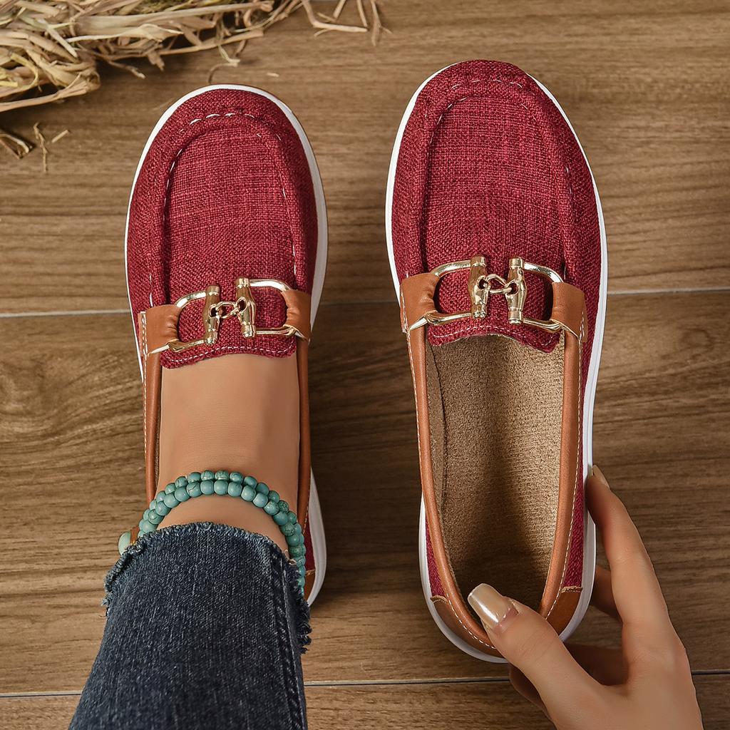 Women's Wide Width Rocker Sole Loafers, Fabric Slip-On Wedge Flats, European Style Casual Shoes for Women