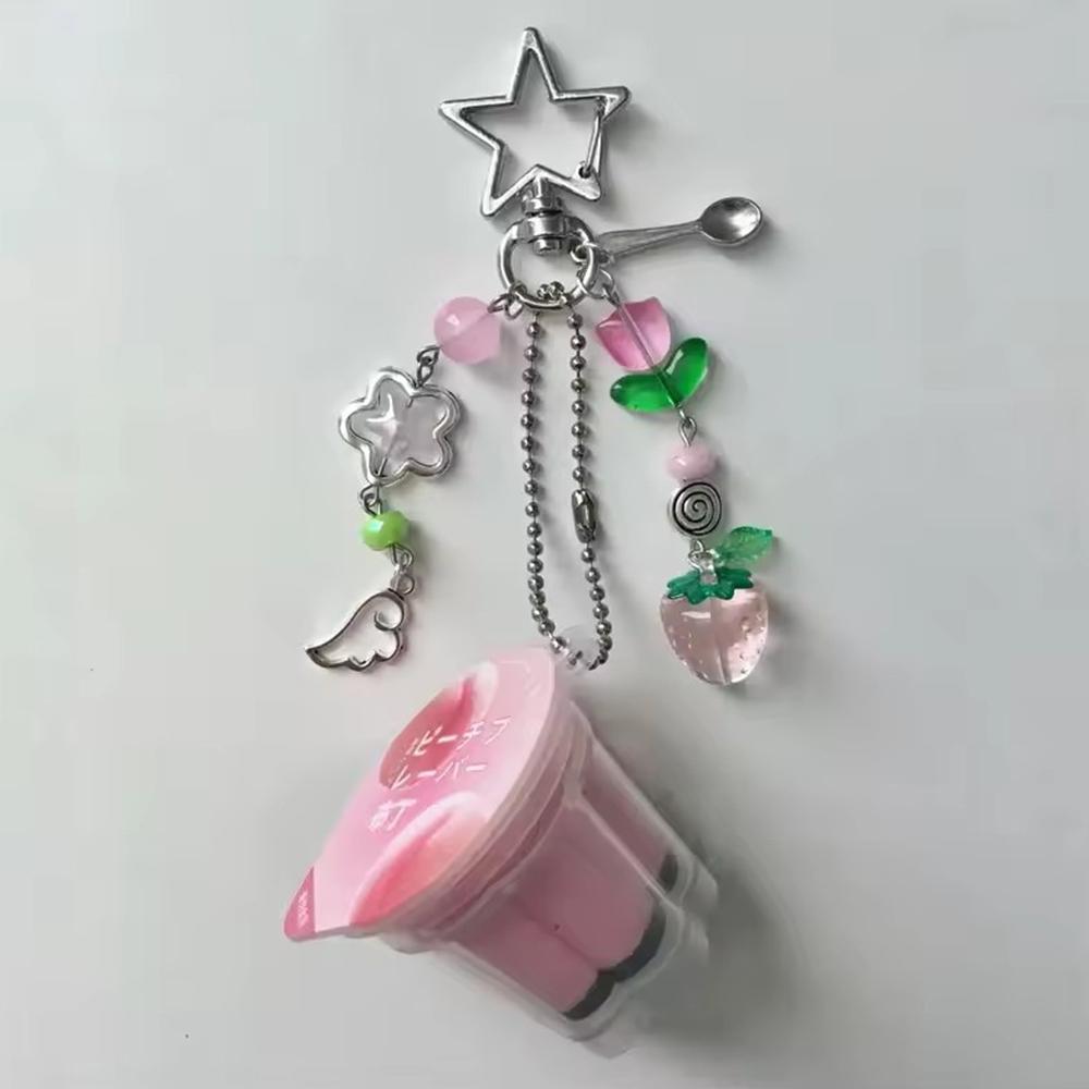 Japanese Pudding Keychain Pink Yellow Egg Flan Charm Y2K Heisei Retro Aesthetic Beaded Cosplay Accesseries