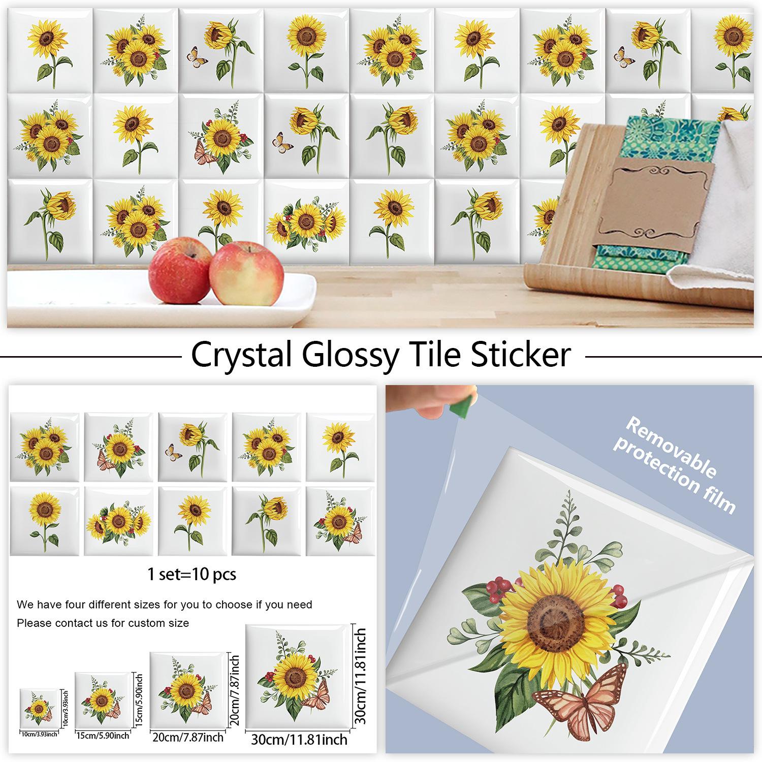 

10 шт. Акварельные наклейки на стену с подсолнухами, имитация кирпича, украшение для спальни, водонепроницаемые самоклеящиеся обои для плитки, декор для кухонного шкафа 10cm×10cm×10pcs