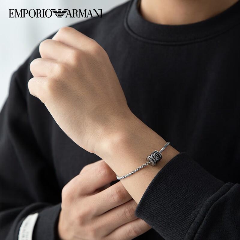 Armani Cuban Link Black Beaded Pendant Bracelet Men Bracelet EGS2978040