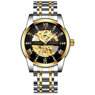 Tevise Men's Skeleton Mechanical Watch Silver Stainless Steel Luxury Waterproof Automatic Luminescent Dial Roman Numerals Diamonds
