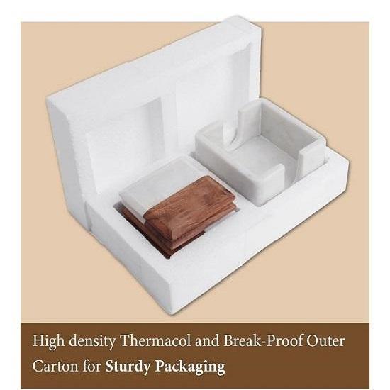 Marble Coasters Set of 4 with Holder, Wood, Dining Table Coasters for Hot Pots Tea Coffee Mugs Table Coasters Decorative Items for Home Decor