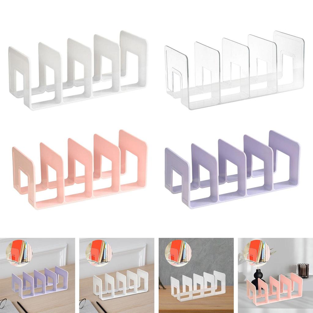 Book Stand Four Section Sturdy Acrylic Bookends Handbag Divider Shelf for Table Study Room Bookcase Cookbooks Photo Albums