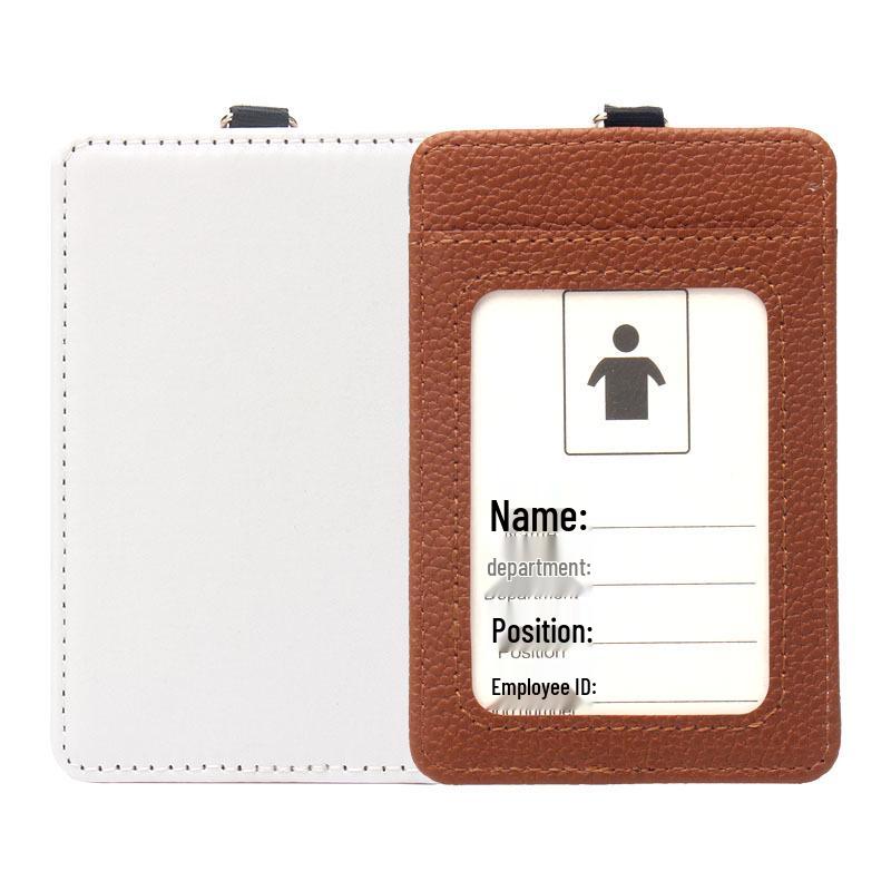 Vertical Leather Heat Transfer Work Badge Holder for Sublimation Logo Printing - White Small Card Holder with Neck Strap