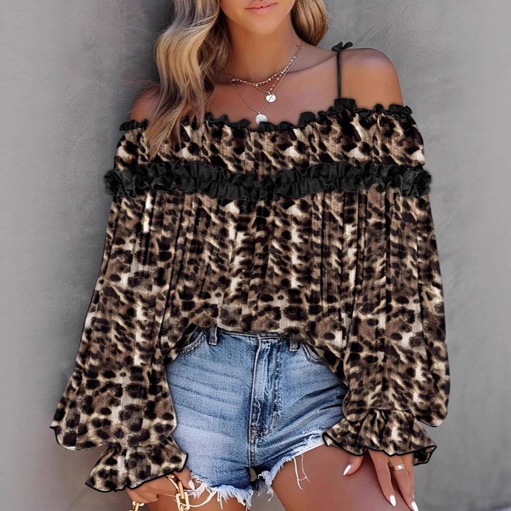 

Single Neck Long Sleeved Bubble Sleeve Gradient Contrasting Color Top Women’s Blouses & Shirts S чорний