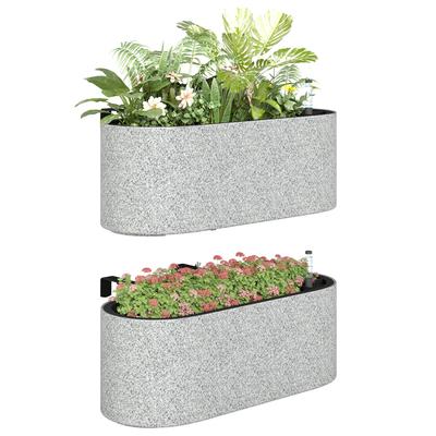Hanging Flower Pots, Set of 2, with Drainage Hole and Hook, 42 X 16 X 15 Cm, Light Grey