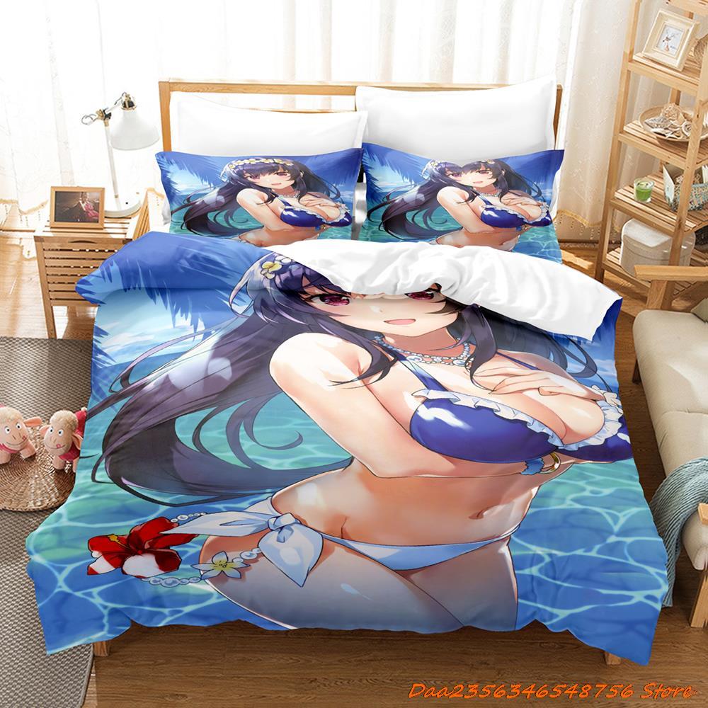 Utaha Kasumigaoka Bedding Set Cartoon Anime Three-Piece Set Adult Kid Bedroom Duvetcover Sets 3D Kawaii Girls Sexy