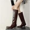 Fashion 2025 New Autumn/Winter Women Boots Split Leather Women Shoes Pointed Toe Low Heel Shoes Knee-high Modern Boots Slip-on Boots