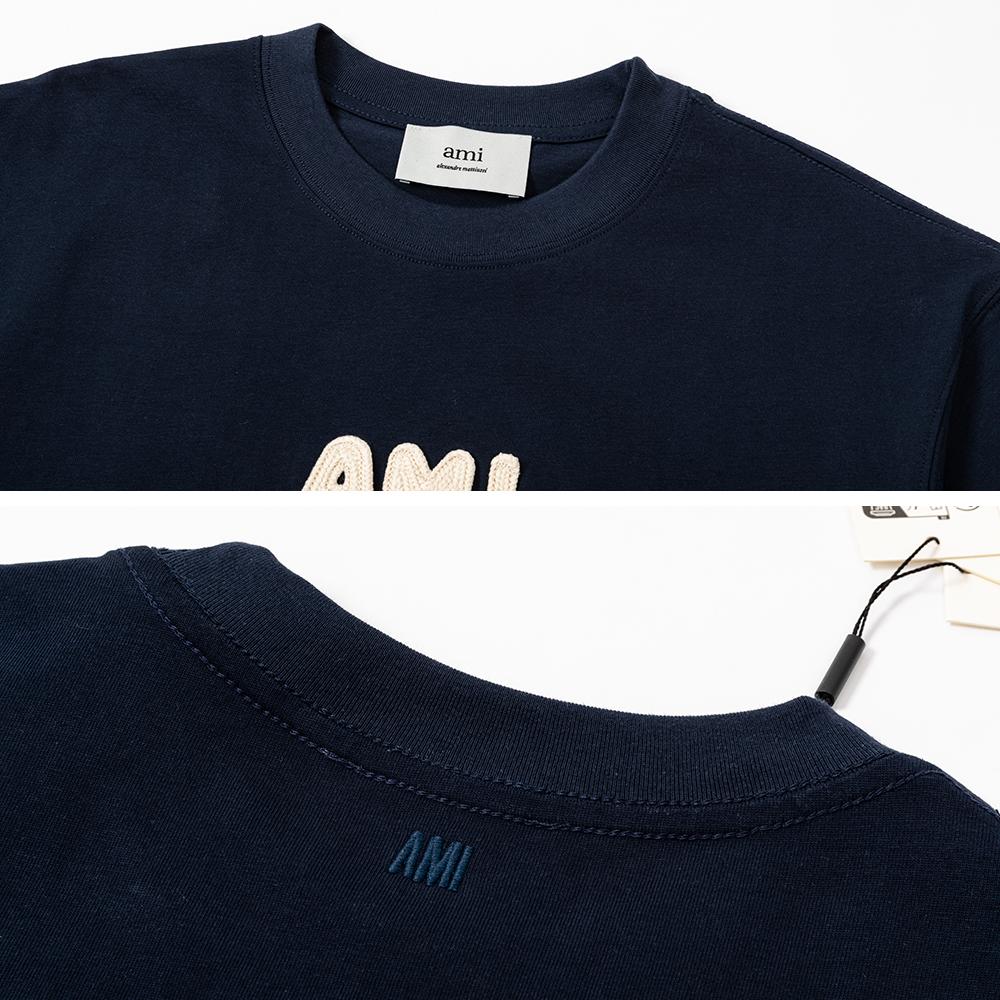 AMI Spring and Summer New Crochet Letter Weaving Micro Label Pure Cotton Short Sleeved Men's T-shirt