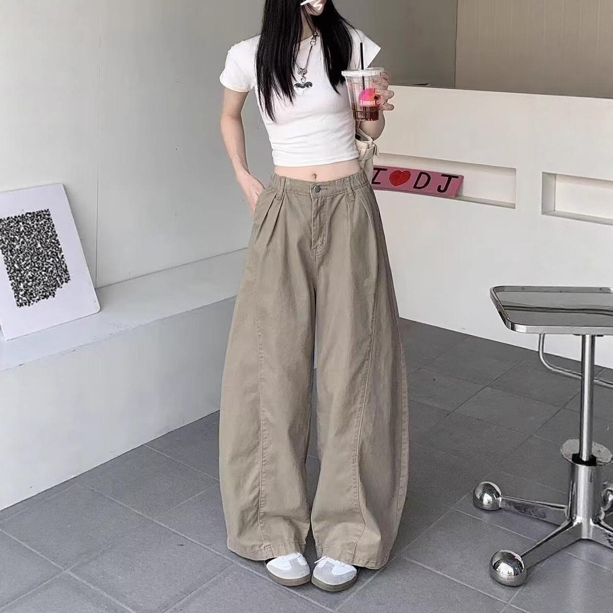 

2025 Autumn Women s High Waist Wide Leg Scimitar Jeans: Trendy Floor-Length Retro Style XL хаки