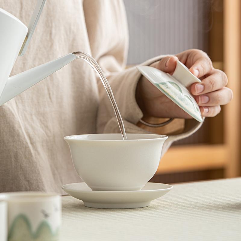 150ml Chinese Traditional Ceramic Gaiwan Tea Infuser Hand-painted Mountain Pottery Tea Tureen Teacup Handmade Tea Bowl Teaware