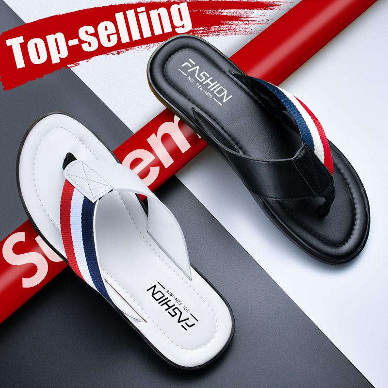 Fashion Flip Flops Men 2024 Summer Leather Slippers Outdoor Casual Male Breathable Sandals Fashion Lightweight Beach Big Size Flat Shoes