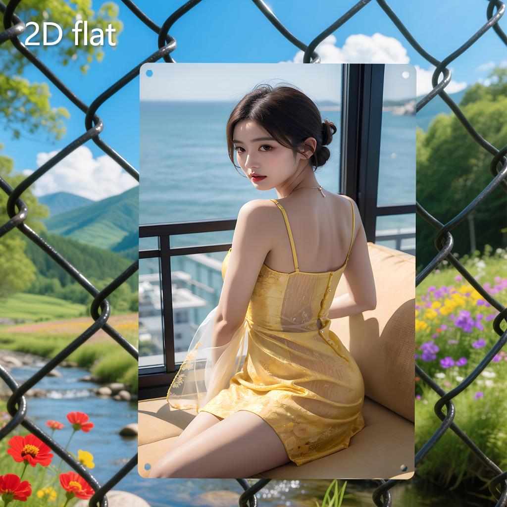 Home Art Yellow Dress Woman Metal Wall Decor, Pre-Drilled Weatherproof 2D Sign for Living Room Indoor Outdoor