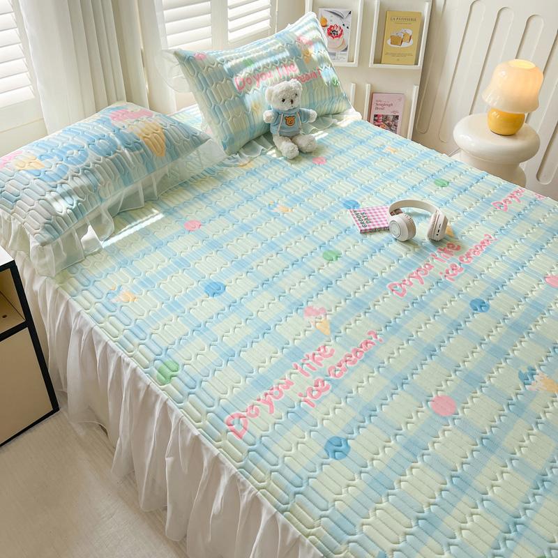 Sleep grid bed skirt style cool silk cooling mat three piece set