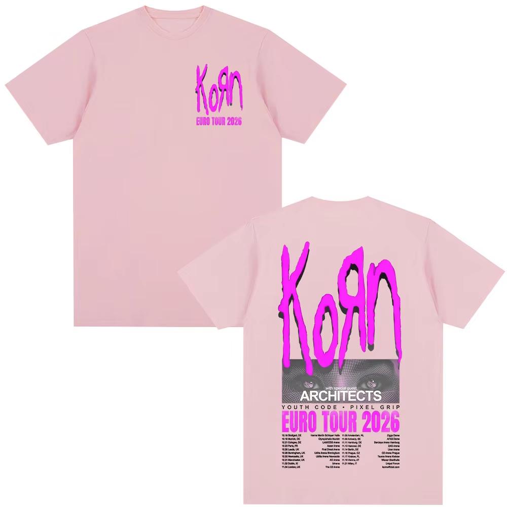 2026 Korn Tour Merch T Shirt Fan Gifts Metal Gothic Rock Band T Shirts Men Women Clothing Cotton Oversized Short Sleeve T-shirt Casual Tee Top