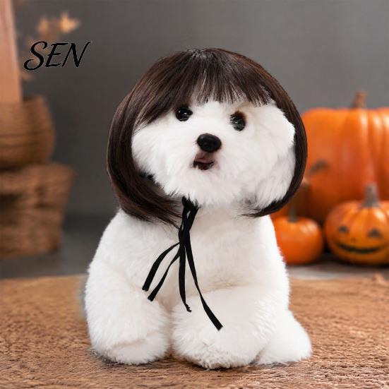 Pet Costume Wig Funny Wig, Cute Bob Cut Cat Afro Curly with Adjustable Breathable Headwear Elastic Band, Cosplay for Dogs, Cats Halloween Party