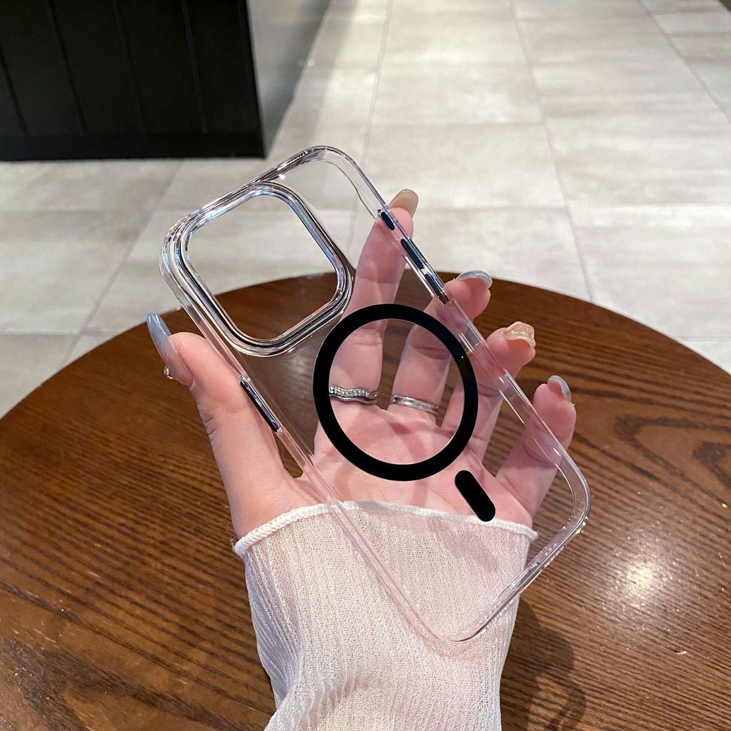 Anwendbar für iPhone16PROMAX Handyhülle Einfache Transparente Farbe Magnetisches Laden Apple 15 Sturzfestes PC-Hartschalenetui