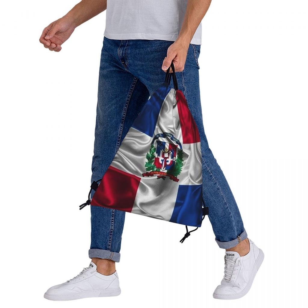 Dominican Republic Flag Backpacks Portable Drawstring Bundle Pocket Sports Bag Book Bags for Travel School