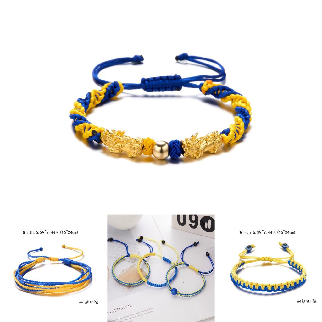 Ukrainian Flag Handcrafted Beaded Bracelets With Adjustable Rope For Travel Gifts
