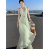High-end Sleeveless Collar Halterneck Dress, Gentle Temperament, Fungus with Open Back, Seaside Resort, Beach Skirt