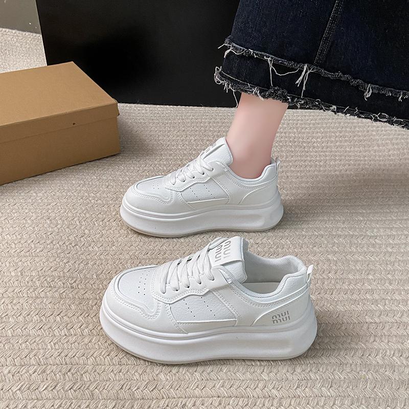 

Fashion CRLAYDK Classic Women s Platform Sneakers Casual Skateboard Walking Height Increase Shoes PU Leather Lace Up White Ladies Tennis 40