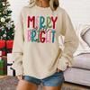 Women's Merry And Bright Letter Embroidery Crew Neck Sweatshirt Oversized Long Sleeve Christmas Pullover Top