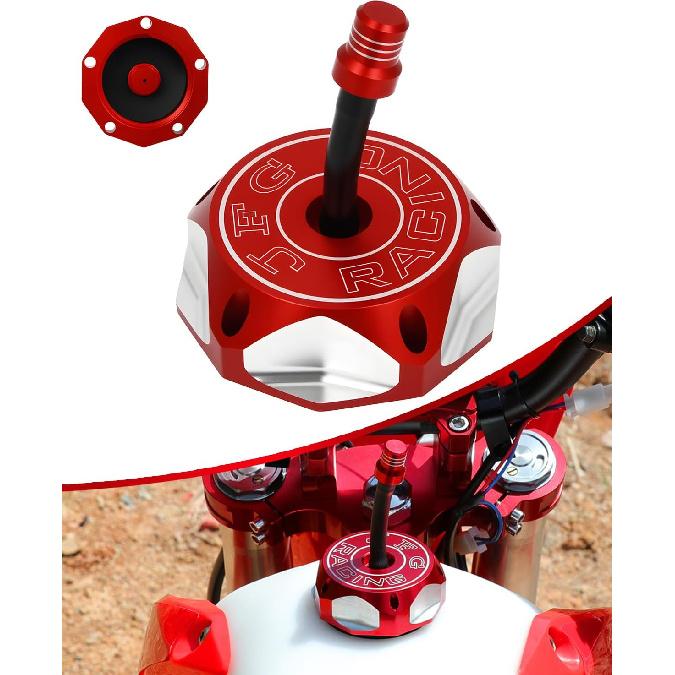 

JFG RACING Dirt Bike Gas Cap, Fuel Tank Cap with Air Vent Hose for CR85R CR125R CRF150R CRF230F CR250R XR100R/50R/80R/70R, TTR125 and More Models - красный