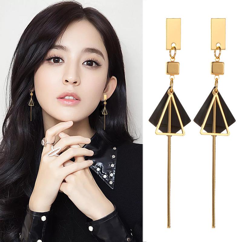 

Korean Fashion Geometric Tassel Earrings - Acetate Long Triangle Style