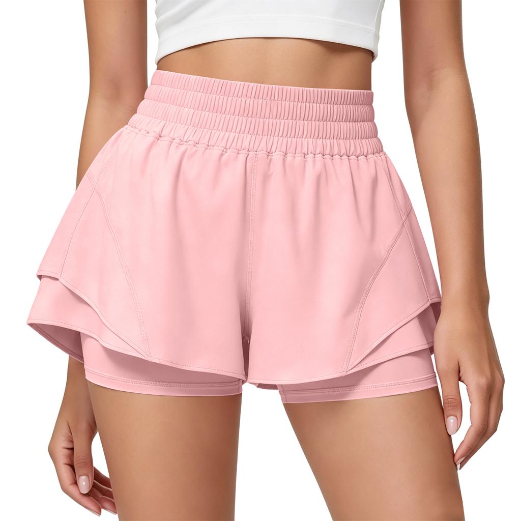 Hohe zweiseitige Sportshorts für Damen Dehnbarer elastischer Bund Leichte Laufshorts Trainings-Yoga-Skorts