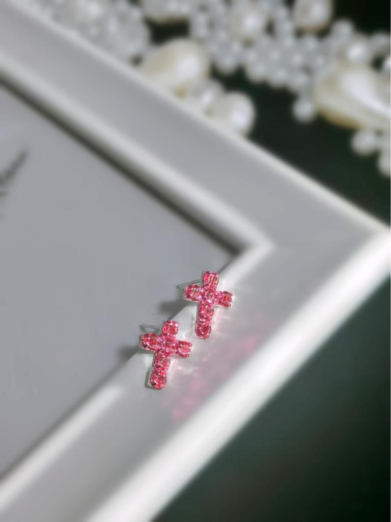 All-Copper Rhinestone Cross Stud Earrings for Women