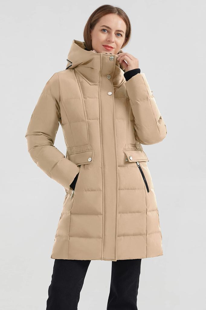 Down Long Ribbed Solid Perfect for and Stylish and Warm for Fall and Winter Women's Jacket, Coat, Hooded, Knit, Warm, Windproof, Cold-Proof,