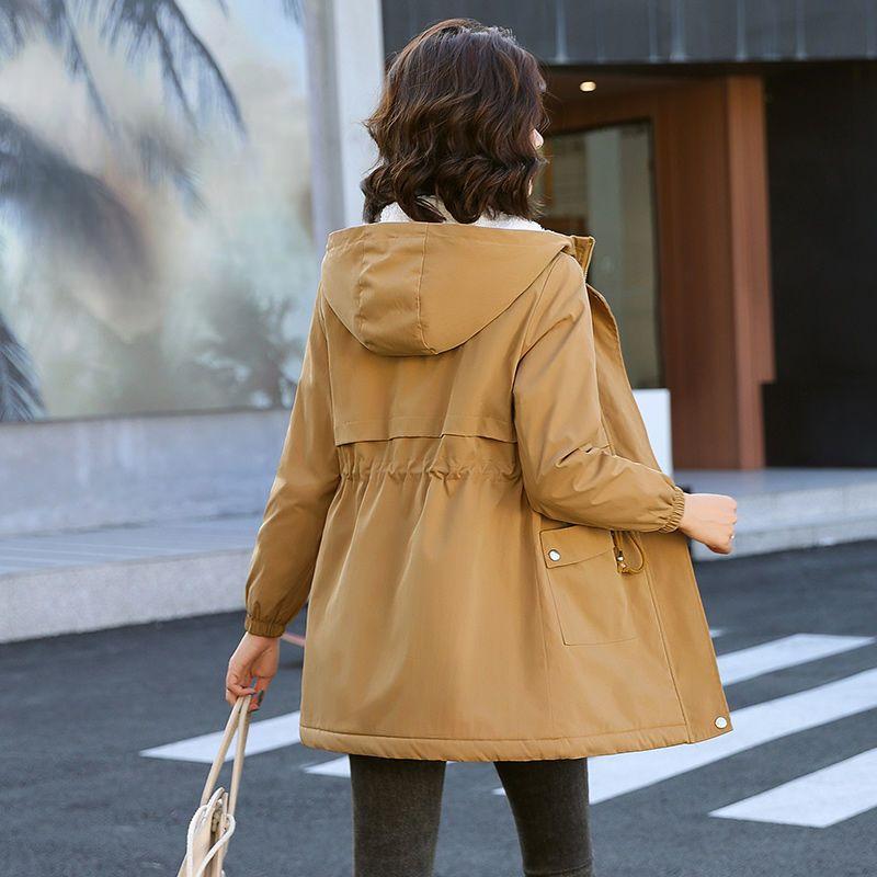 Women Casual Parkas Jacket Cotton Warm Puffer CoatLamb Fleece Windbreaker Women's Mid-length Hooded Trench Outwear