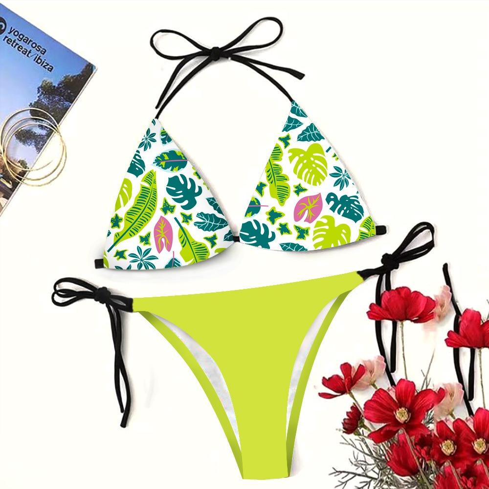 European and American Sexy Swimsuit Strap Digital Printing Bikini Three-Point Beach Swimsuit