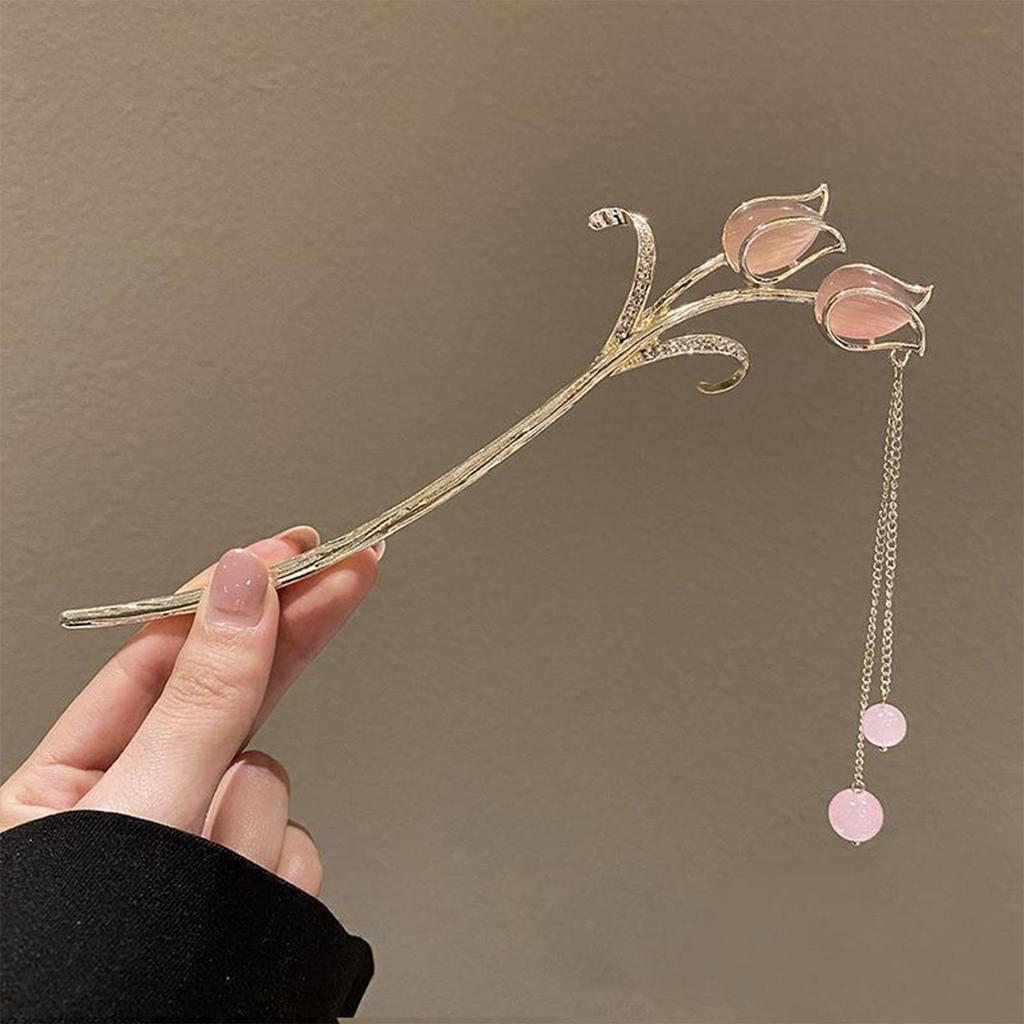 Chinese Style Vintage Hairpin Elegant Flower Vine Jade Stone Hair Stick Hanfu Cheongsam Evening Dress Hair Decor Accessories