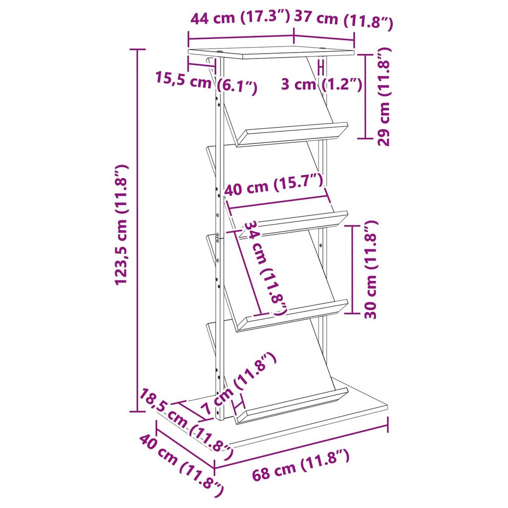 Magazine Shelf Grey Sonoma 68 X 40 X 123.5 Cm Engineered Wood