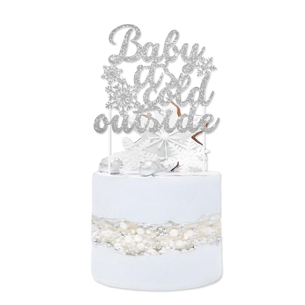 Winter Christmas Baby Party Theme Decoration Snowflake Flag Cake Card Set Customization